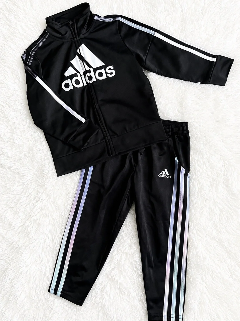Adidas Toddler Tracksuit Set 2T 3T Black Rainbow Stripe Track Jacket Pants